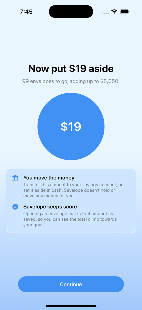 An opened envelope asking you to put $19 aside